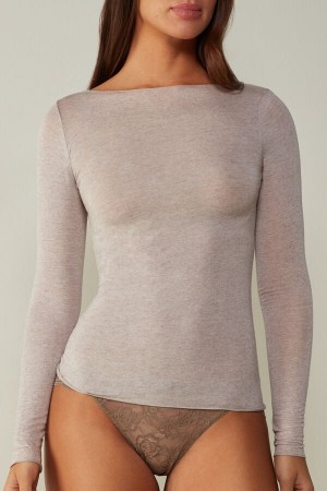 Intimissimi Boot Neck Modal Cashmere Ultralight Top Natural | BEEGJ57257