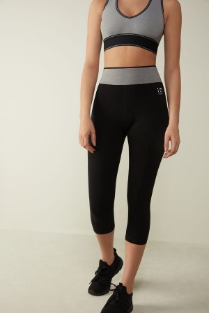 Intimissimi In Action Capri Leggings in Organic Stretch Katoenen Zwart | MBEFT59541