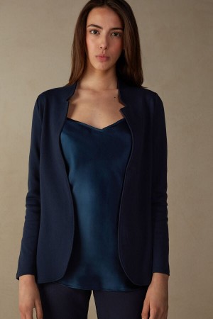 Intimissimi Long-Sleeved Katoenen Interlock Cardigan Blauw | UBEND48862