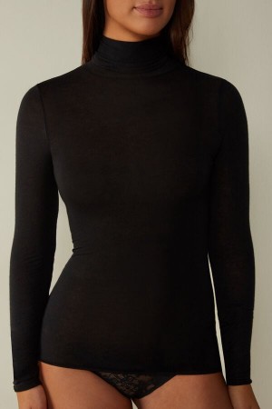 Intimissimi Modal Cashmere Ultralight High-Neck Top Zwart | DBEKV92004