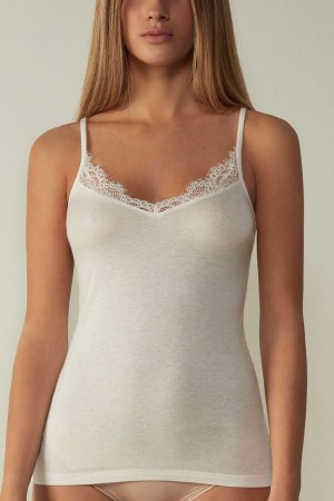 Intimissimi Modal Ultralight Cashmere Blend Top with Kanten Wit | MBEFT16093