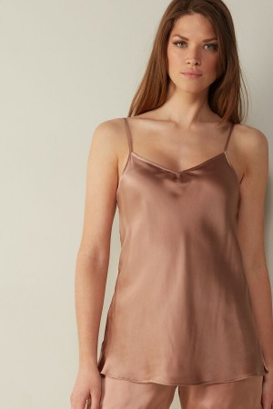 Intimissimi Silk Satin Top with V-neckline Natural | BEJZR70464