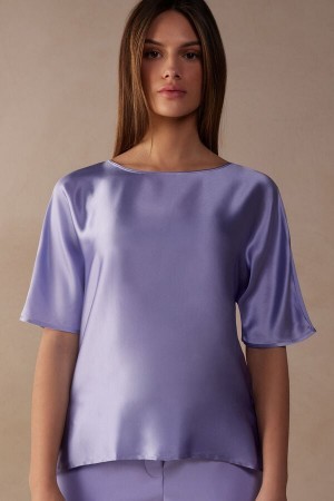 Intimissimi Kort Sleeve Silk and Modal Top Violet | BEJBT61994