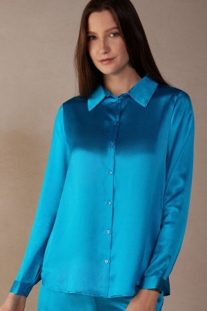 Intimissimi Long Sleeve Silk Shirt Blauw | BENEJ98735