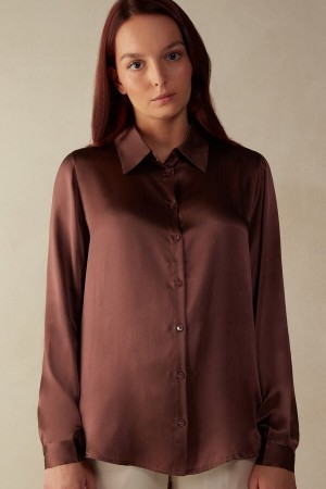 Intimissimi Long Sleeve Silk Shirt Bruin | BECIF33068