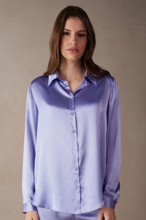 Intimissimi Long Sleeve Silk Shirt Violet | ZBEMJ27207