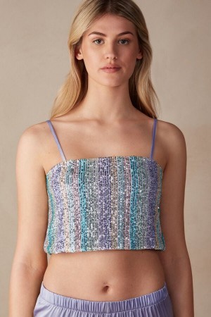 Intimissimi Miami Nights Sequin Crop Top Blauw | BEZPD42209