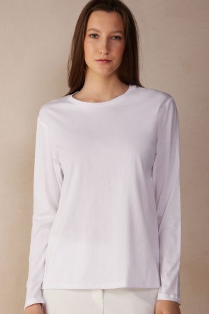 Intimissimi Oversized Long Sleeve Top in Supima® Katoenen Wit | PBEER25336