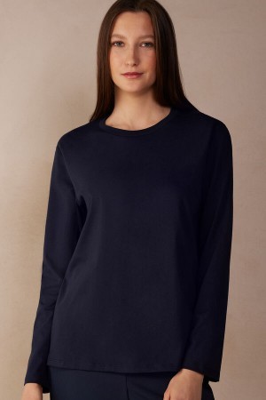 Intimissimi Oversized Long Sleeve Top in Supima® Katoenen Blauw | EBEVG54792