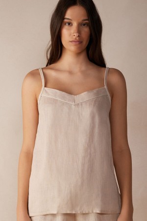 Intimissimi Yacht Night Linen Top Natural | BEJKU84533