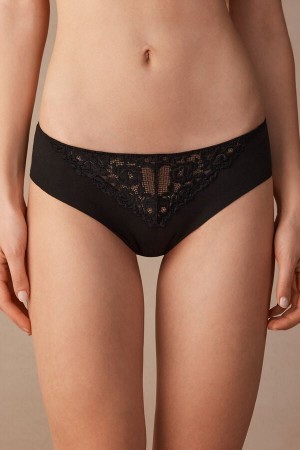 Intimissimi Pretty Flowers Seamless Katoenen Panties Zwart | ABEWC29807