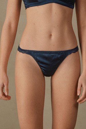 Intimissimi Silk and Kanten G-String Blauw | ABEDF79496