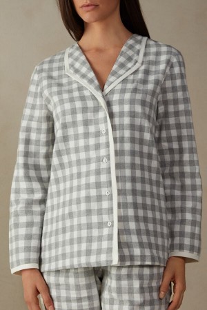 Intimissimi Gingham Lover Shirt in Brushed Cloth Wit | BEDFL48593