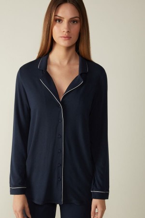 Intimissimi Long-Sleeve Micromodal Pajama Top Blauw | UBEND30060