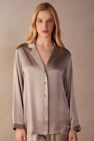 Intimissimi Mannish-Cut Jacket in Silk Satin Natural | LBESX26896