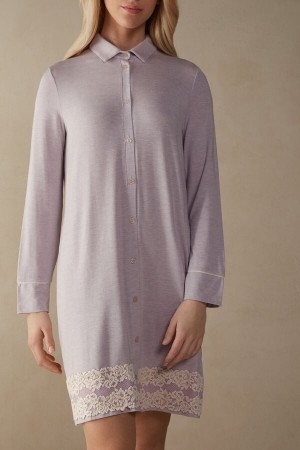 Intimissimi Pretty Flower Open Front Nightshirt Violet | ZBEMJ34267