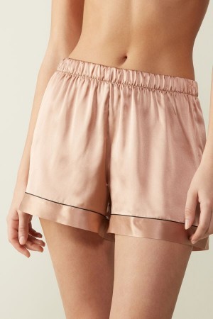 Intimissimi Silk Shorts with Contrast Trim Natural | BBESD52340