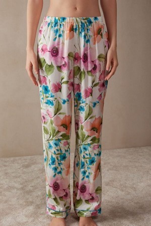 Intimissimi Botanical Lyrics Full Length Satin Pants Print | BEJBT78556