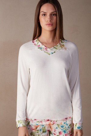 Intimissimi Botanical Lyrics Long Sleeve Modal Top Wit | DBEKV88500