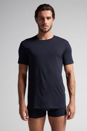 Intimissimi Kort Sleeve Crew Neck T Shirt in Supima® Katoenen Blauw | TBEWZ45062