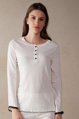 Intimissimi Pure Joy Long Sleeve Henley Top Wit | BECVG16578