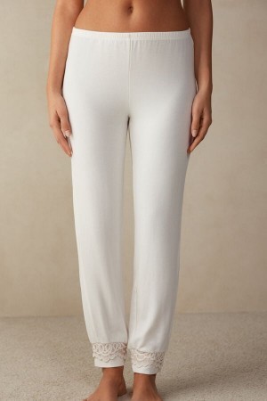 Intimissimi Romantic Bedroom Cuffed Full Length Pants in Modal with Wol Wit | BEIIZ74913