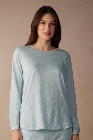 Intimissimi Romantic Cashmere Long Sleeve Katoenen Top Lichtblauw | EBEHC84396