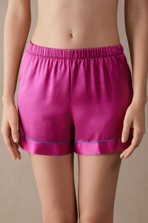 Intimissimi Silk Shorts with Contrast Trim Roze | BENZX73060