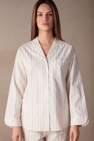 Intimissimi Soft Spring Long Sleeve Button-Up Shirt Wit | BENEJ88118