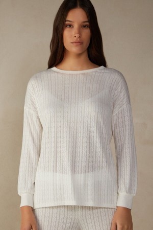 Intimissimi Timeless Heritage Long Sleeve Top Ivory | EBEHC23872