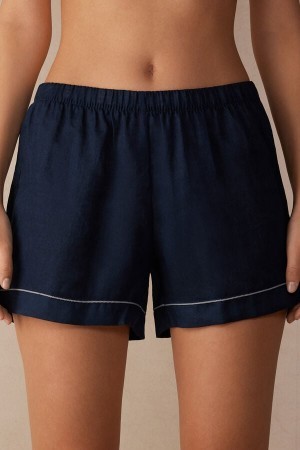 Intimissimi Yacht Night Linen Shorts Blauw | FBEHY22697