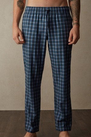 Intimissimi Full Length Pants in Check Patterned Brushed Cloth Blauw | BEEGJ41424