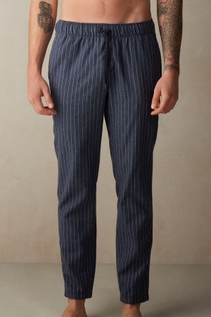 Intimissimi Full Length Pants in Denim Pinstripe Patterned Brushed Cloth Blauw | GBEEC24574