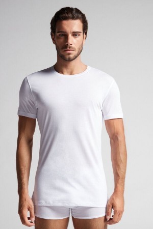 Intimissimi Kort-Sleeve Crew-Neck T-Shirt in Extra-Fine Supima® Katoenen Wit | XBEGW64425