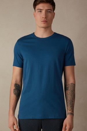 Intimissimi Kort Sleeve Crew Neck T Shirt in Supima® Katoenen Blauw | ABEDF86920