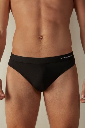 Intimissimi Logo Detailed Microfiber String Zwart | BECVG55706