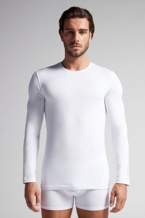 Intimissimi Long-Sleeve Modal-Cashmere Top Wit | MBEFT63303