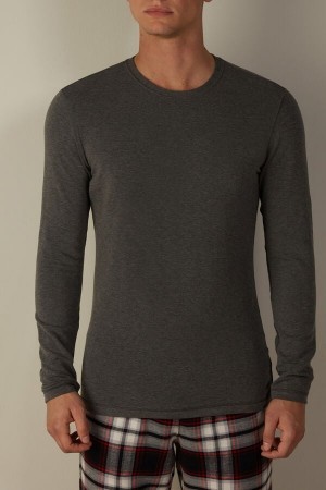 Intimissimi Long-Sleeve Modal-Cashmere Top Donkergrijs | MBEHR95904