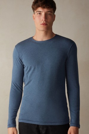 Intimissimi Long-Sleeve Modal-Cashmere Top Blauw | BENZX14999