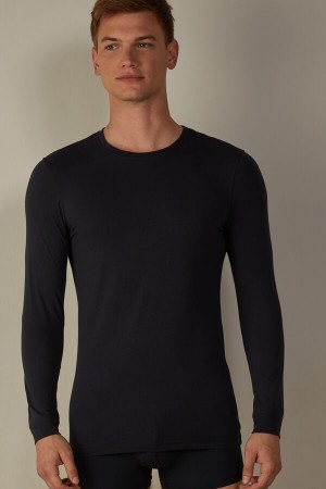 Intimissimi Long-Sleeve Stretch Supima Katoenen Top Blauw | BEICD89193