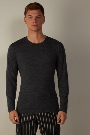 Intimissimi Long-sleeve Crew-Neck Merino-Wol Top Donkergrijs | PBEQX91226