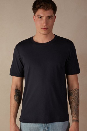 Intimissimi Regular Fit T-Shirt in Extrafine Supima® Katoenen Blauw | TBEWZ14198