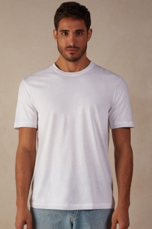 Intimissimi Regular Fit T-Shirt in Extrafine Supima® Katoenen Wit | BEZPD96308