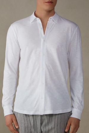 Intimissimi Slub Katoenen Long Sleeve Shirt Wit | DBEKV32266