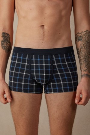 Intimissimi Blue Checkered Boxers in Stretch Supima® Katoenen Blauw | EBEHC76836