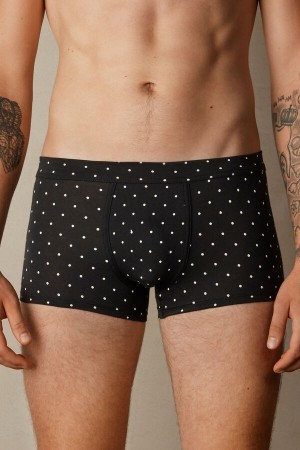 Intimissimi Dotted Boxers in Stretch Supima® Katoenen Zwart | BEDYB74966