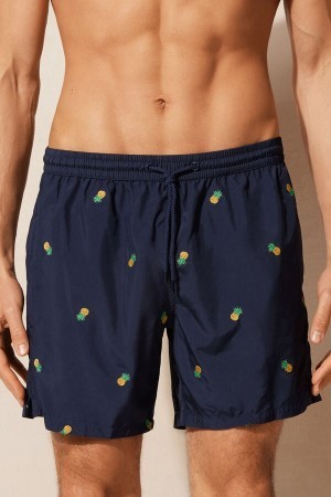 Intimissimi Embroidered Pineapple Swim Trunks Blauw | BBESO21455