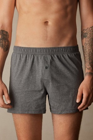 Intimissimi Solid Color Katoenen Jersey Relaxed Fit Boxers Donkergrijs | TBEPQ75465