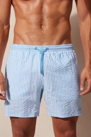 Intimissimi Stripe Print Seersucker Swim Trunks Blauw | BEQCS93936