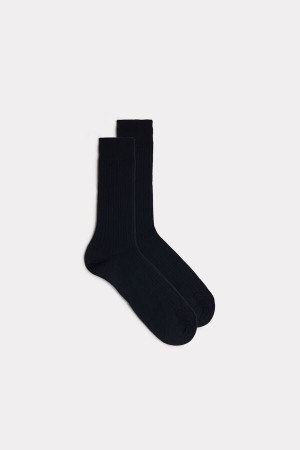 Intimissimi Kort Geribbeld Egyptian Katoenen Socks Blauw | MBEHR37379